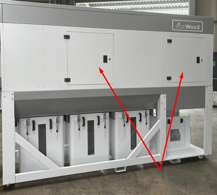 EcoWood FPC GEN2  Обслуживание  Фильтр оснащен 4 дверьми для обслуживания фильтров (по 2 двери с каждой стороны) Более удобное и быстрое обслуживание фильтров снижает время простоя оборудования 